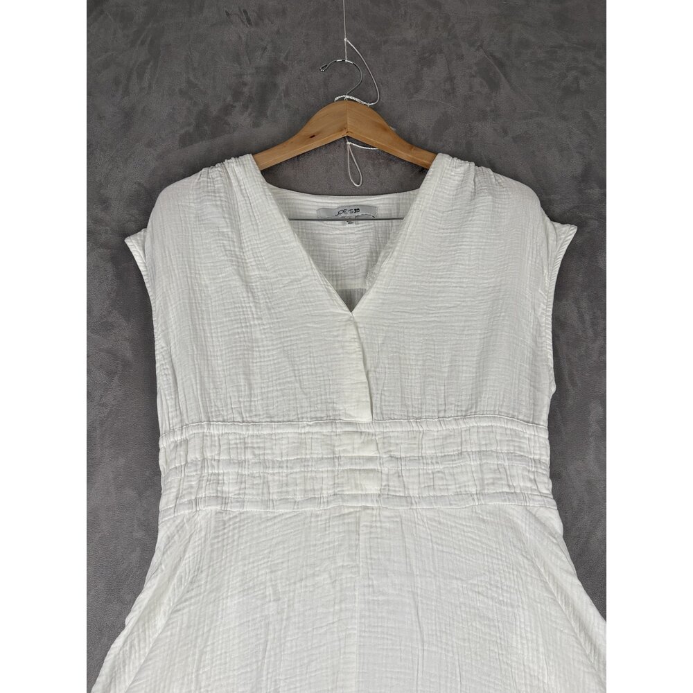 Joe's White Gauze Maxi Dress L V-Neck Smocked Waist - Picture 6 of 10